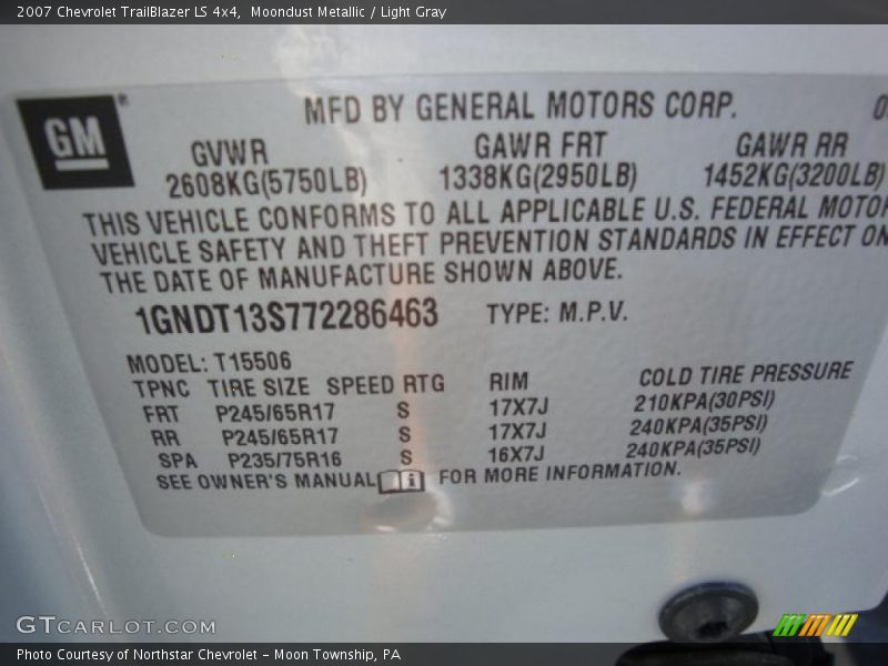 Moondust Metallic / Light Gray 2007 Chevrolet TrailBlazer LS 4x4