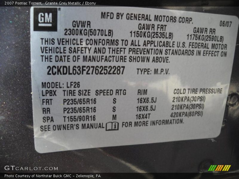 Granite Grey Metallic / Ebony 2007 Pontiac Torrent