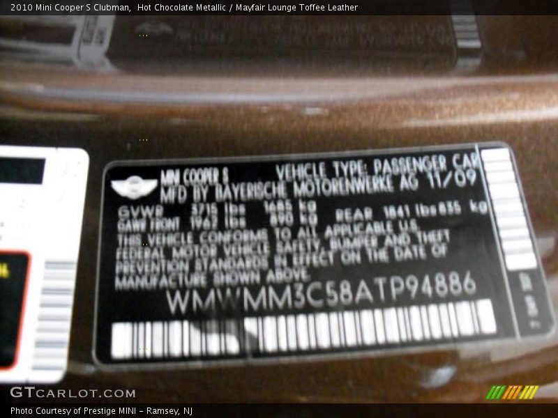Hot Chocolate Metallic / Mayfair Lounge Toffee Leather 2010 Mini Cooper S Clubman