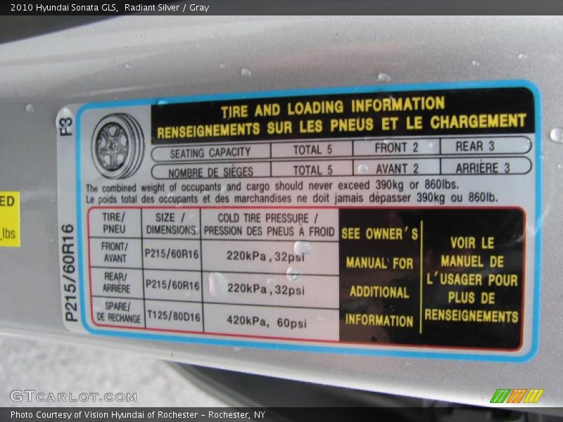 Radiant Silver / Gray 2010 Hyundai Sonata GLS
