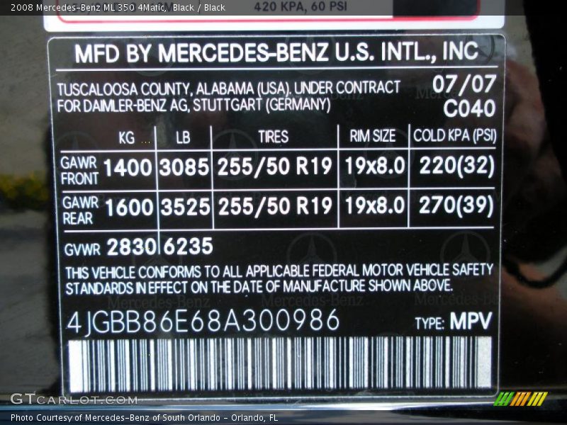 Black / Black 2008 Mercedes-Benz ML 350 4Matic