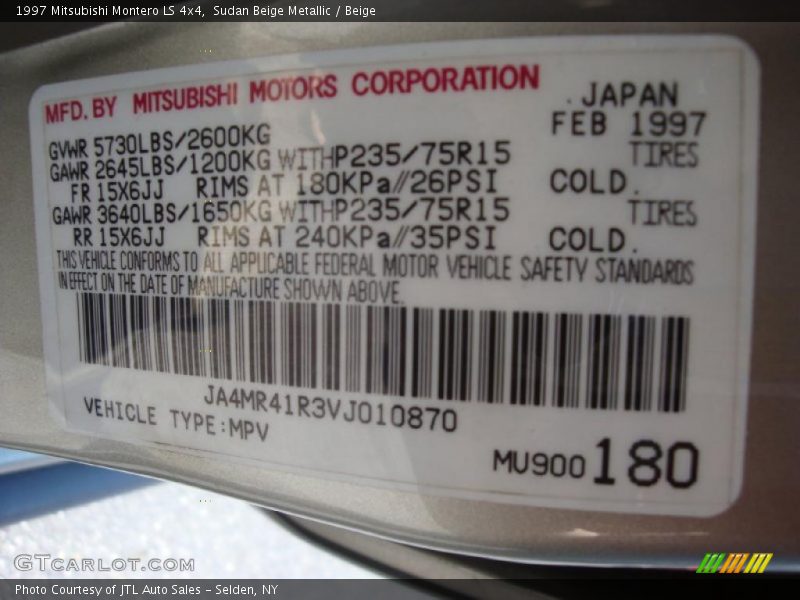 Sudan Beige Metallic / Beige 1997 Mitsubishi Montero LS 4x4