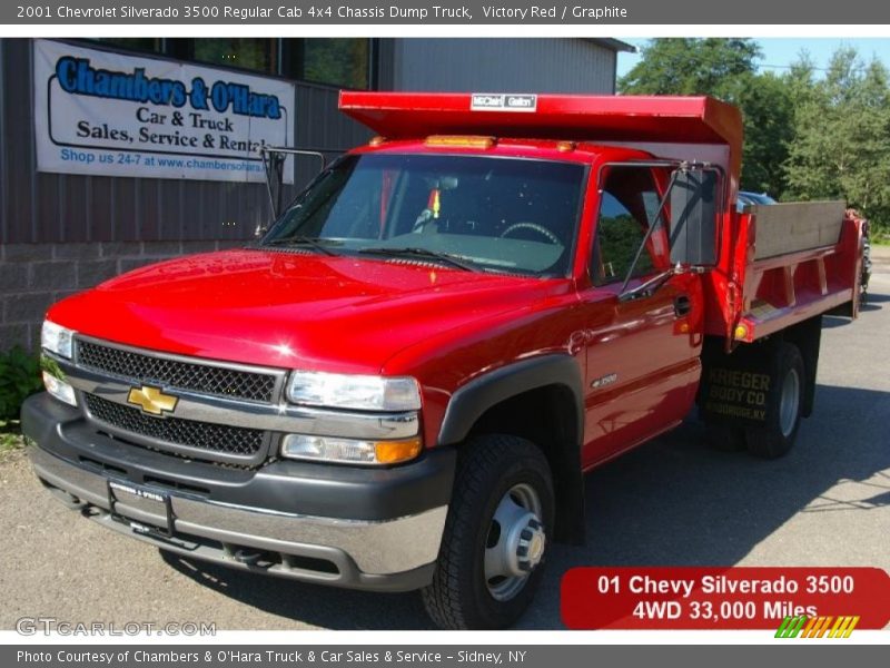 Victory Red / Graphite 2001 Chevrolet Silverado 3500 Regular Cab 4x4 Chassis Dump Truck