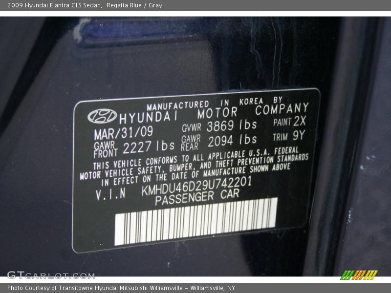 Regatta Blue / Gray 2009 Hyundai Elantra GLS Sedan