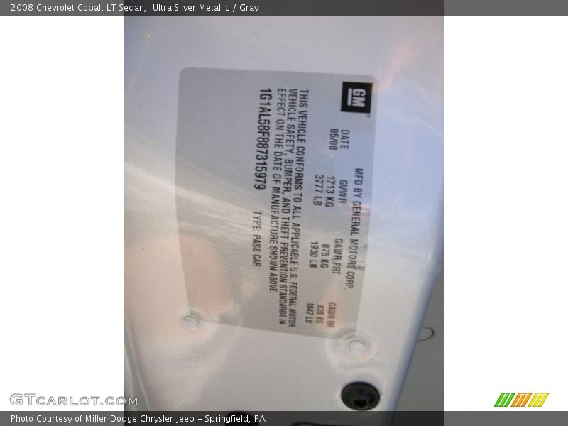 Ultra Silver Metallic / Gray 2008 Chevrolet Cobalt LT Sedan