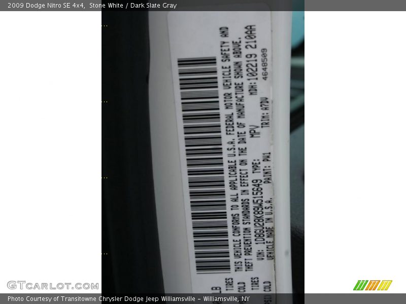 Stone White / Dark Slate Gray 2009 Dodge Nitro SE 4x4
