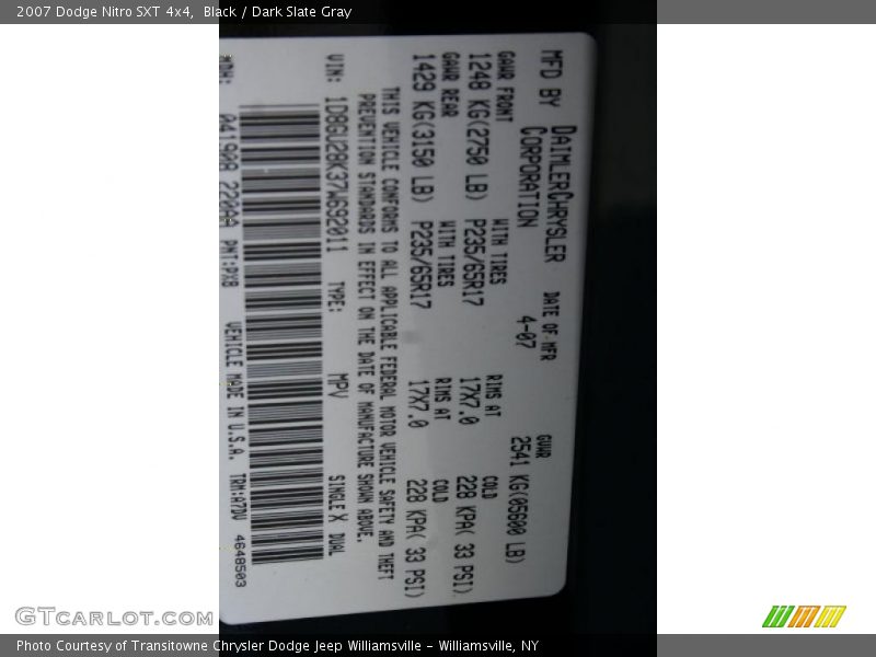 Black / Dark Slate Gray 2007 Dodge Nitro SXT 4x4