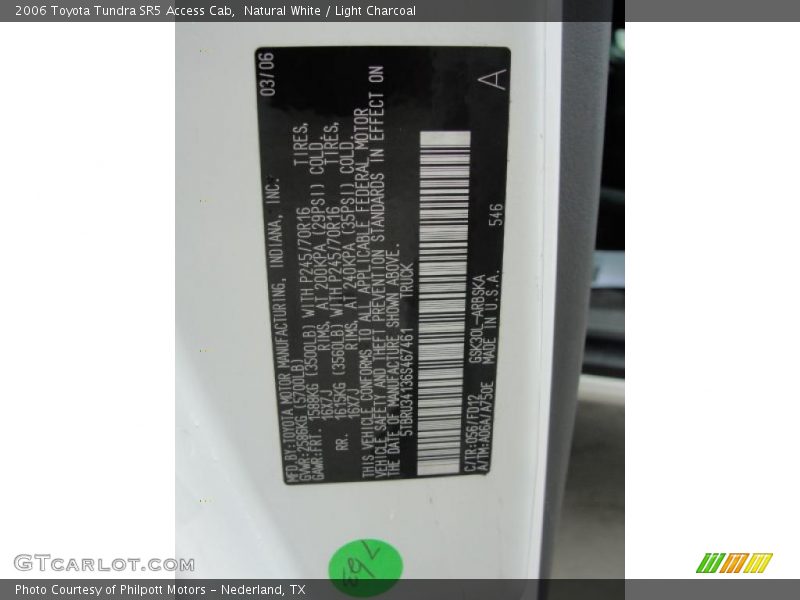 Natural White / Light Charcoal 2006 Toyota Tundra SR5 Access Cab