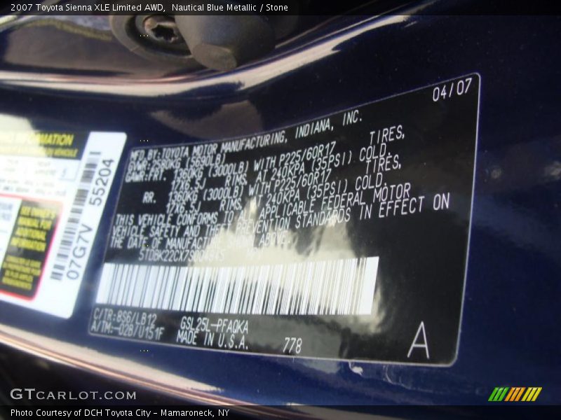 Nautical Blue Metallic / Stone 2007 Toyota Sienna XLE Limited AWD
