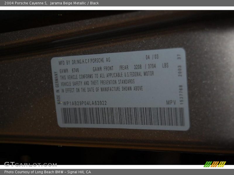 Jarama Beige Metallic / Black 2004 Porsche Cayenne S