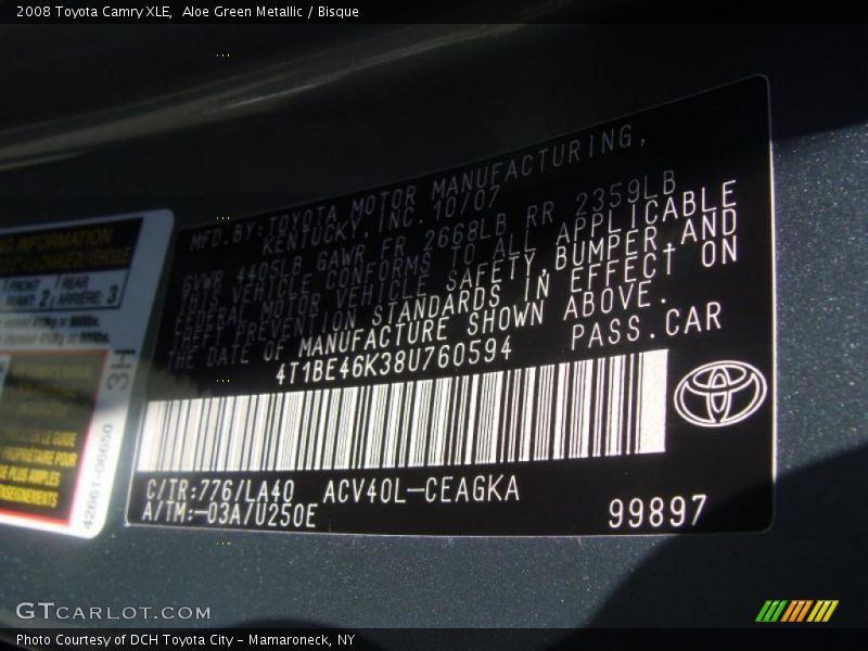 2008 Camry XLE Aloe Green Metallic Color Code 776