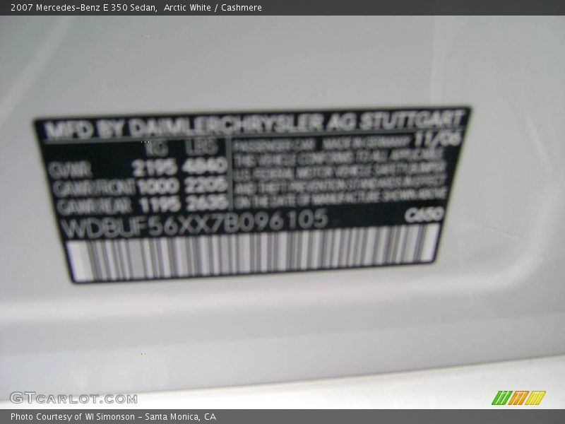 Arctic White / Cashmere 2007 Mercedes-Benz E 350 Sedan