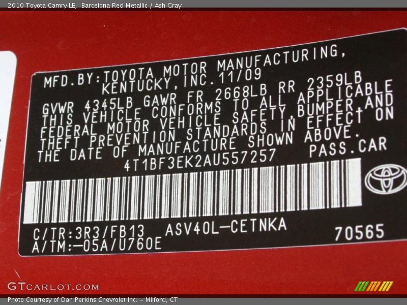 Barcelona Red Metallic / Ash Gray 2010 Toyota Camry LE