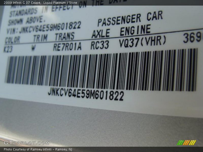 Liquid Platinum / Stone 2009 Infiniti G 37 Coupe