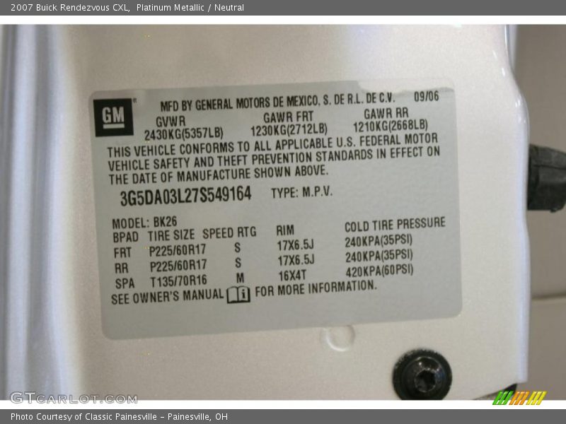 Platinum Metallic / Neutral 2007 Buick Rendezvous CXL