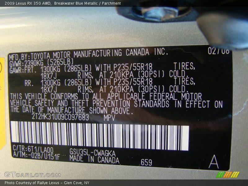 Breakwater Blue Metallic / Parchment 2009 Lexus RX 350 AWD