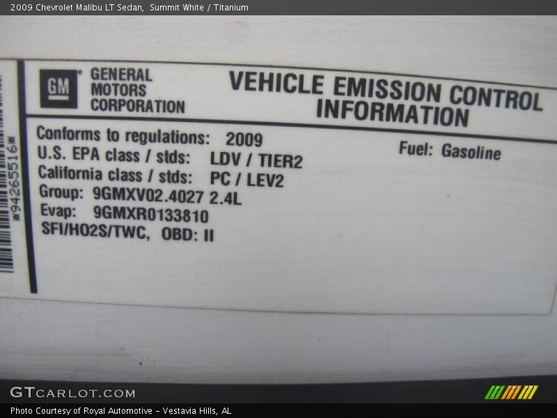 Summit White / Titanium 2009 Chevrolet Malibu LT Sedan