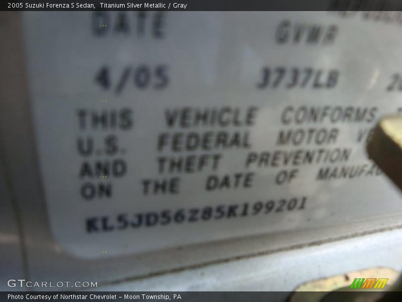 Titanium Silver Metallic / Gray 2005 Suzuki Forenza S Sedan