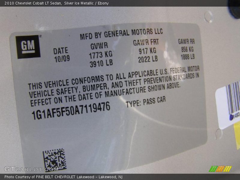 Silver Ice Metallic / Ebony 2010 Chevrolet Cobalt LT Sedan