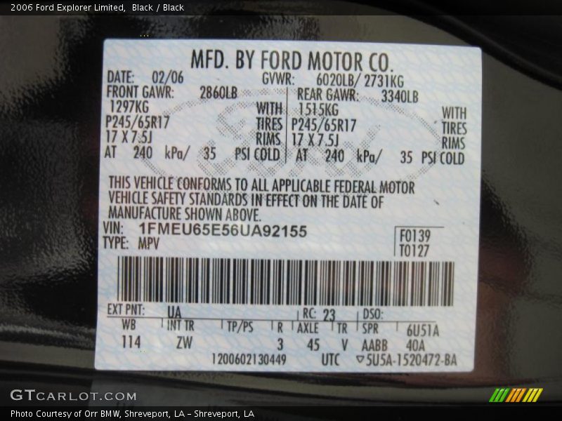 Black / Black 2006 Ford Explorer Limited
