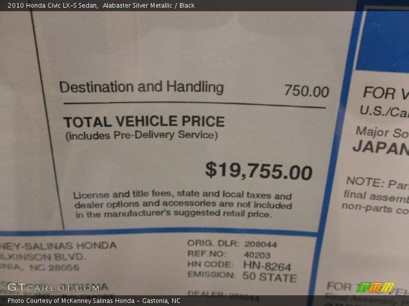 Alabaster Silver Metallic / Black 2010 Honda Civic LX-S Sedan