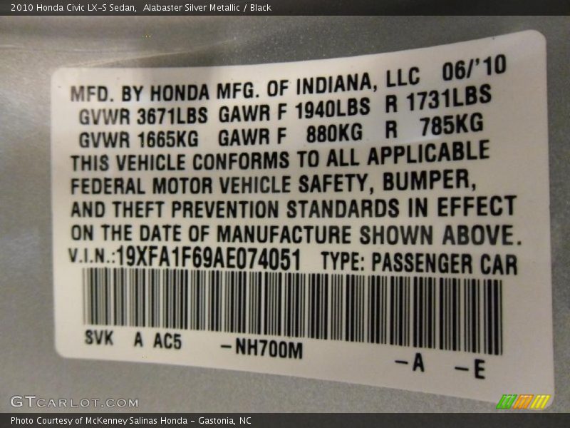 Alabaster Silver Metallic / Black 2010 Honda Civic LX-S Sedan