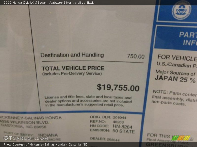 Alabaster Silver Metallic / Black 2010 Honda Civic LX-S Sedan