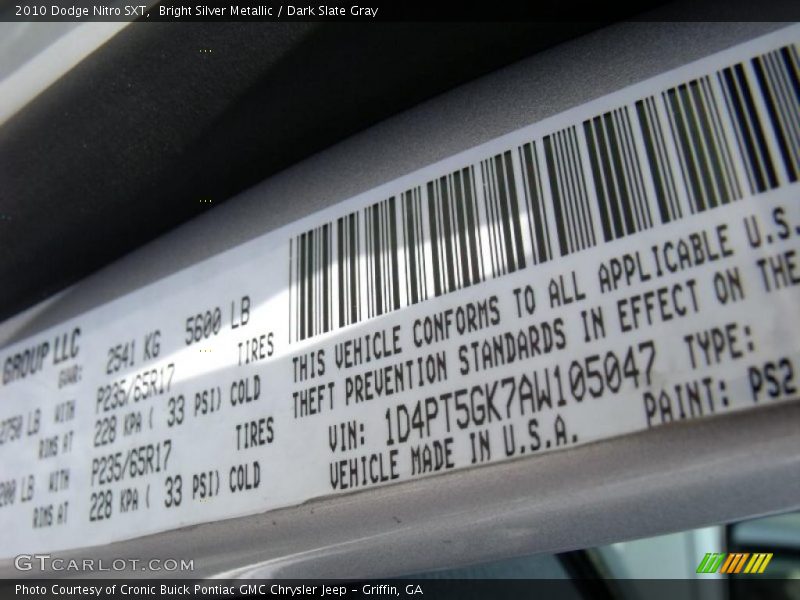 Bright Silver Metallic / Dark Slate Gray 2010 Dodge Nitro SXT