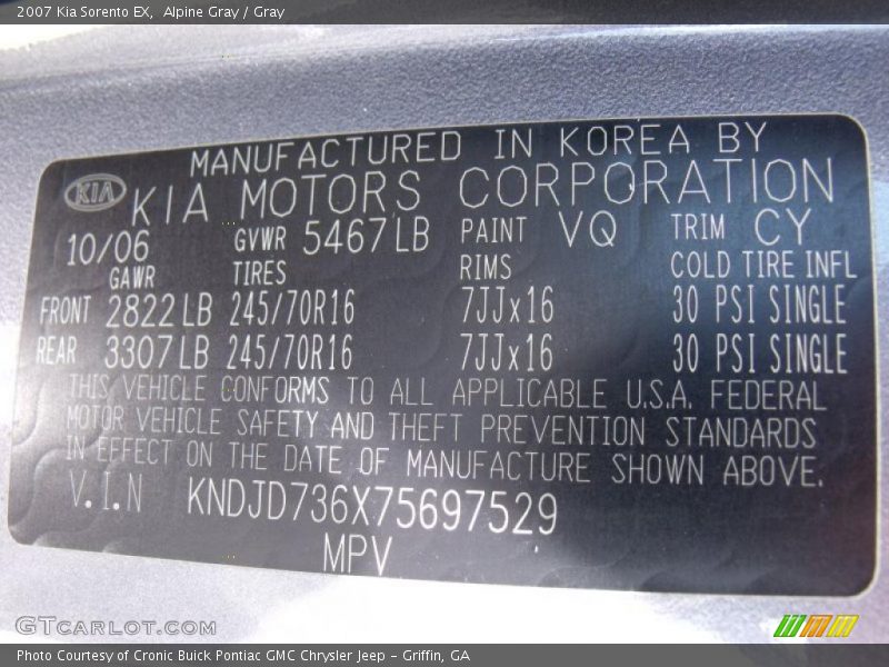 Alpine Gray / Gray 2007 Kia Sorento EX