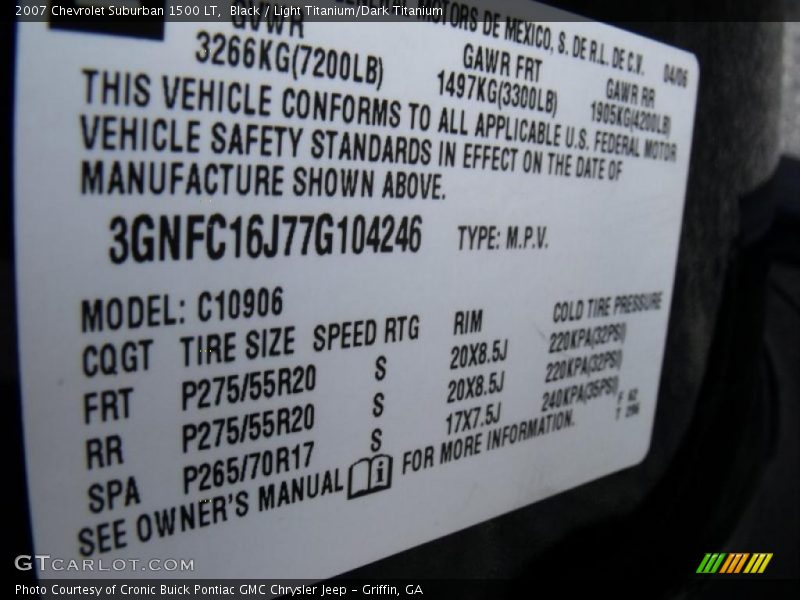Black / Light Titanium/Dark Titanium 2007 Chevrolet Suburban 1500 LT