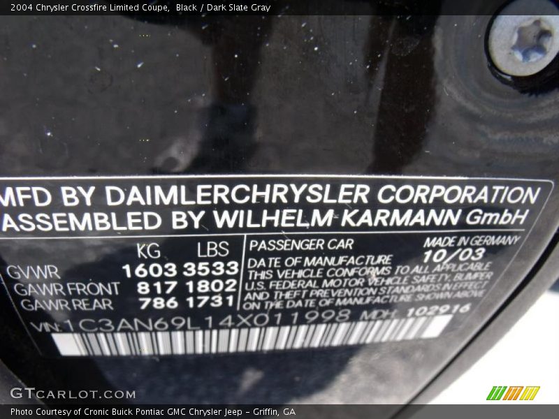 Black / Dark Slate Gray 2004 Chrysler Crossfire Limited Coupe
