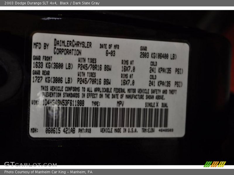 Black / Dark Slate Gray 2003 Dodge Durango SLT 4x4