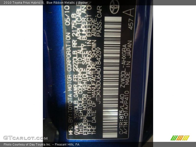 Blue Ribbon Metallic / Bisque 2010 Toyota Prius Hybrid III