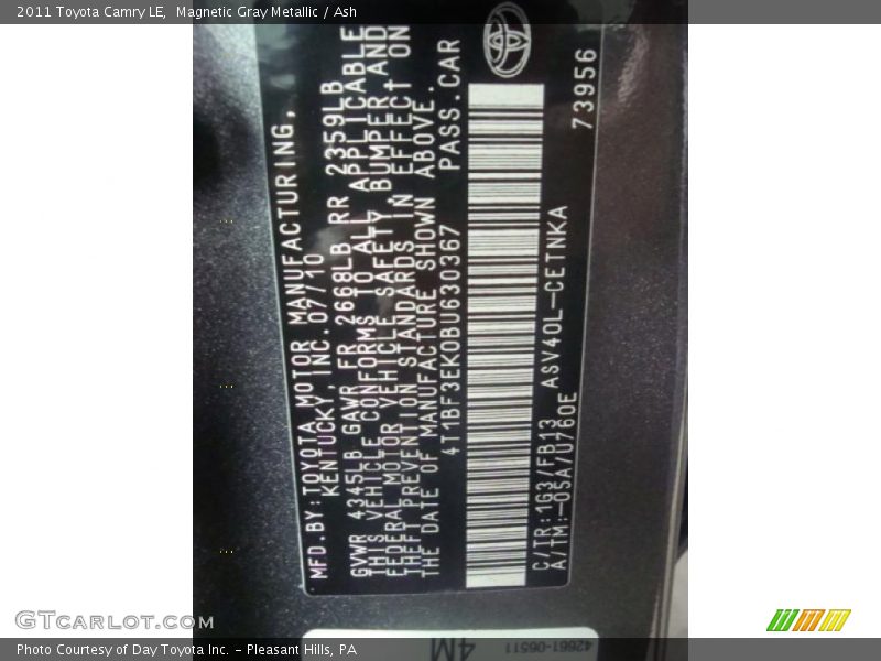 Magnetic Gray Metallic / Ash 2011 Toyota Camry LE
