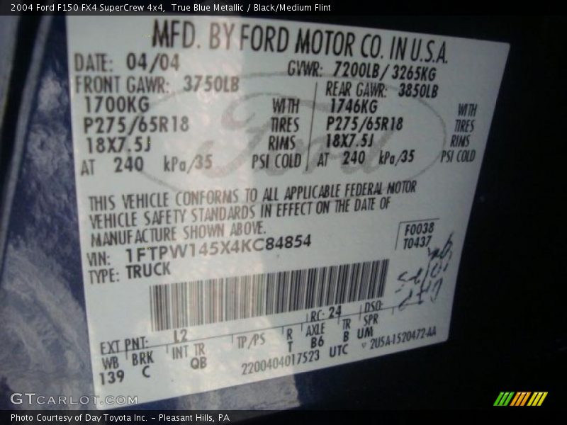True Blue Metallic / Black/Medium Flint 2004 Ford F150 FX4 SuperCrew 4x4
