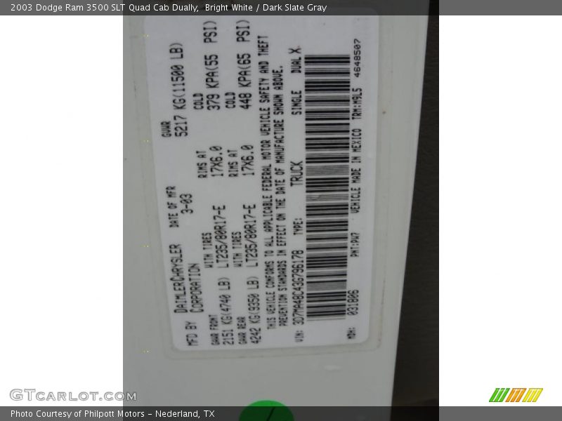 Bright White / Dark Slate Gray 2003 Dodge Ram 3500 SLT Quad Cab Dually