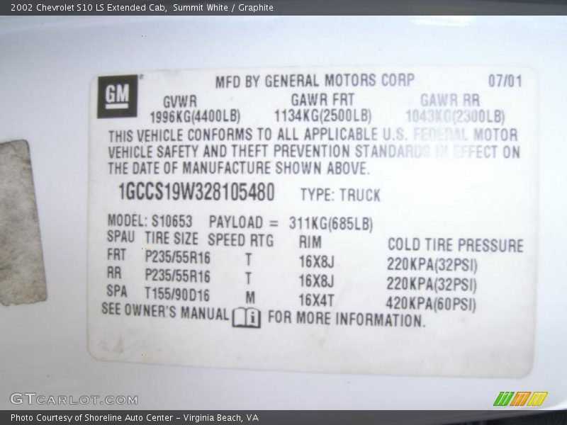 Summit White / Graphite 2002 Chevrolet S10 LS Extended Cab