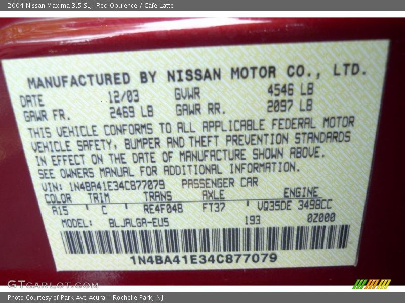 Red Opulence / Cafe Latte 2004 Nissan Maxima 3.5 SL