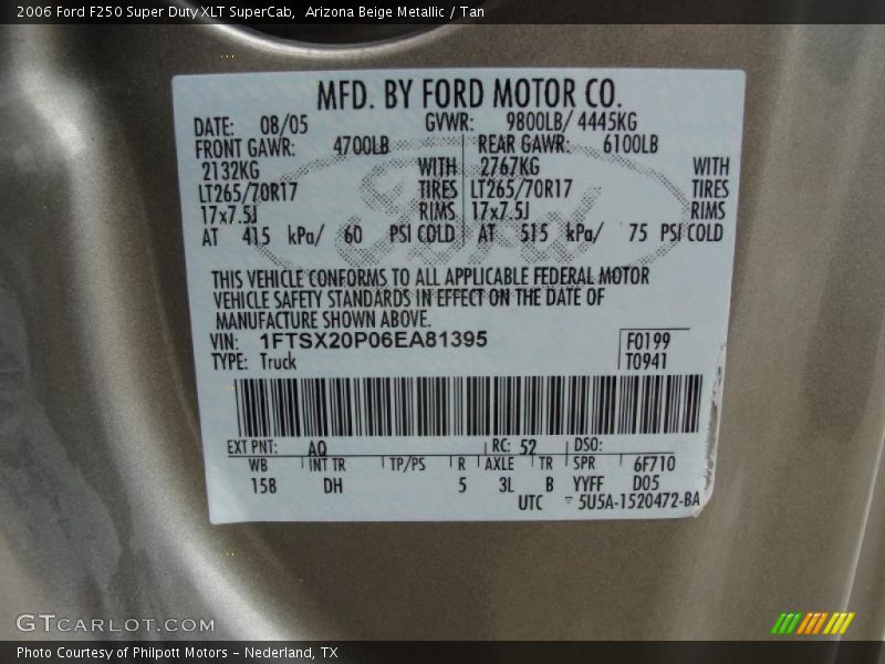 Arizona Beige Metallic / Tan 2006 Ford F250 Super Duty XLT SuperCab