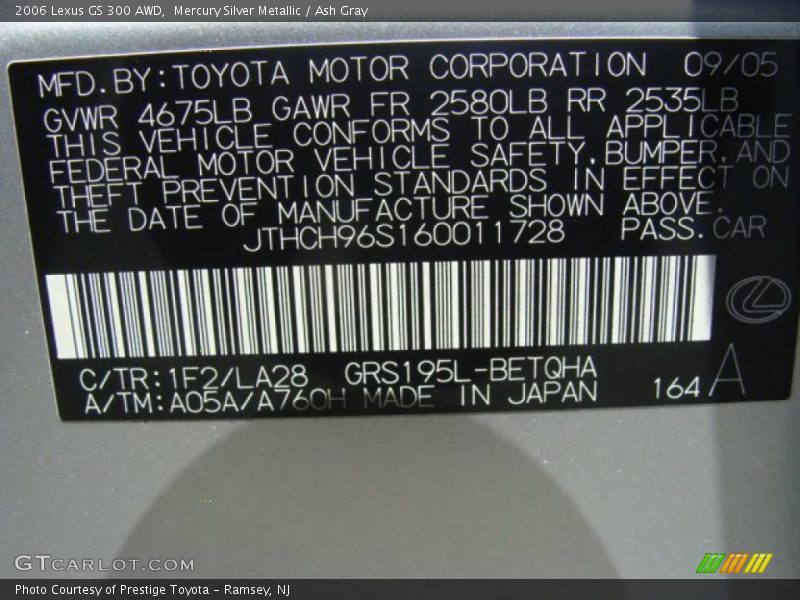 Mercury Silver Metallic / Ash Gray 2006 Lexus GS 300 AWD