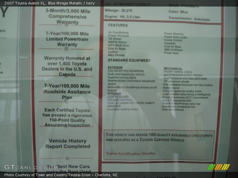 Blue Mirage Metallic / Ivory 2007 Toyota Avalon XL