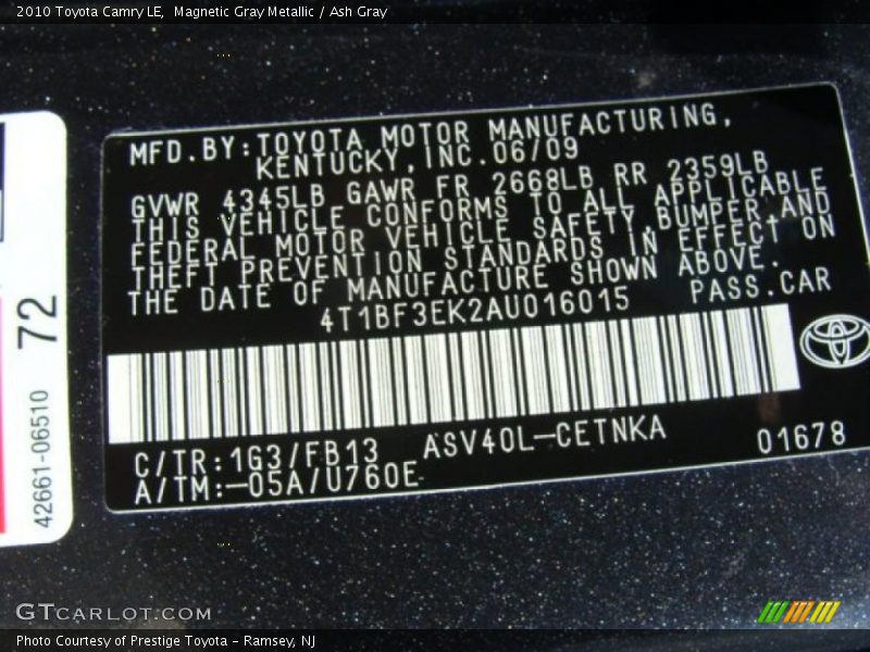 Magnetic Gray Metallic / Ash Gray 2010 Toyota Camry LE