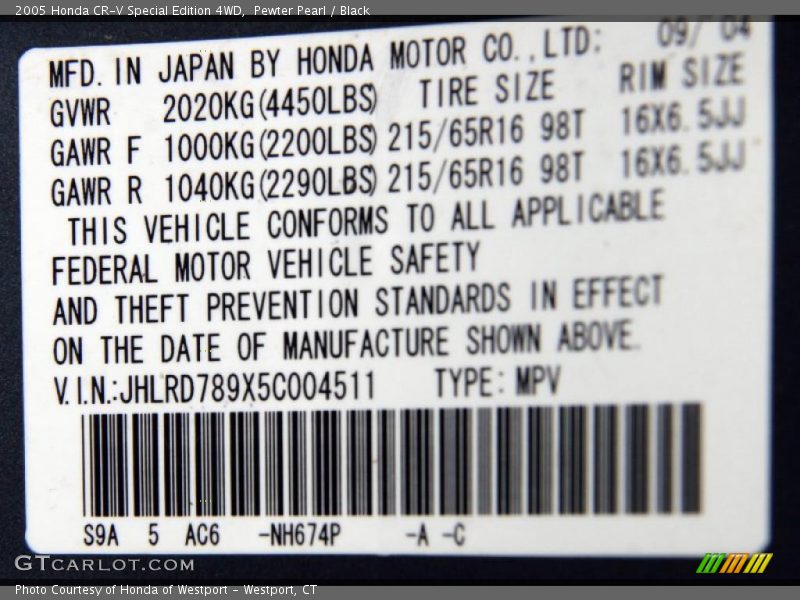 Pewter Pearl / Black 2005 Honda CR-V Special Edition 4WD