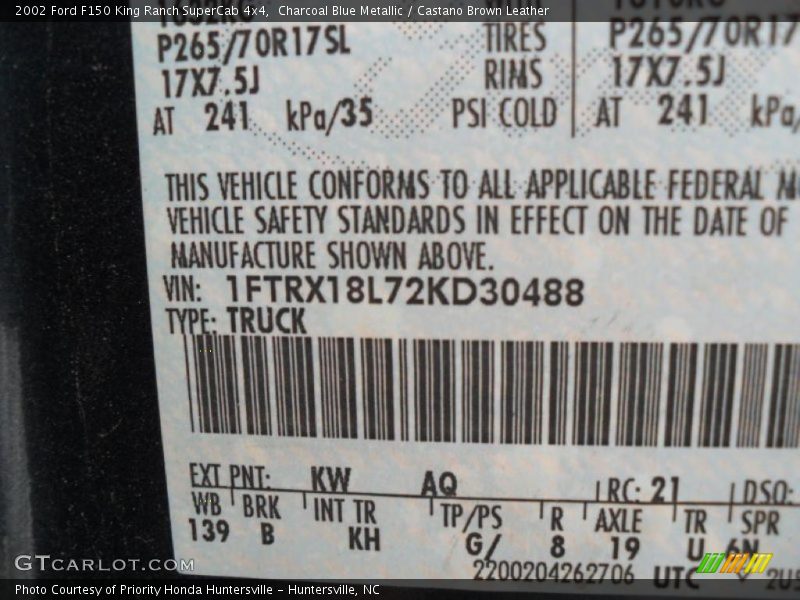 Charcoal Blue Metallic / Castano Brown Leather 2002 Ford F150 King Ranch SuperCab 4x4