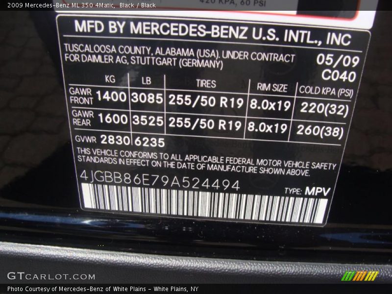 Black / Black 2009 Mercedes-Benz ML 350 4Matic