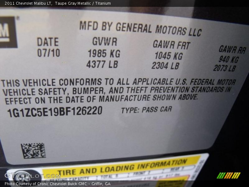 Taupe Gray Metallic / Titanium 2011 Chevrolet Malibu LT