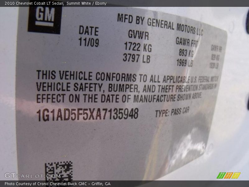Summit White / Ebony 2010 Chevrolet Cobalt LT Sedan
