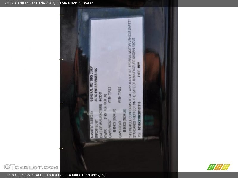 Sable Black / Pewter 2002 Cadillac Escalade AWD