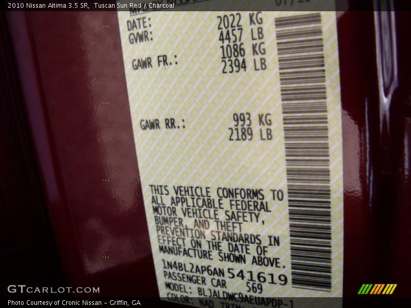 Tuscan Sun Red / Charcoal 2010 Nissan Altima 3.5 SR