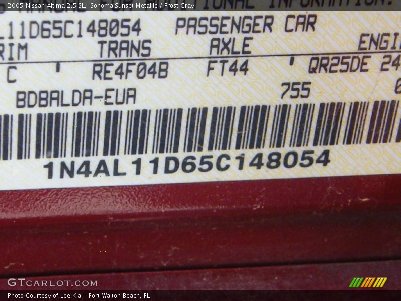 Sonoma Sunset Metallic / Frost Gray 2005 Nissan Altima 2.5 SL